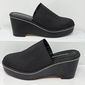 DONALD PLINER Black Mules Platform Wedge Textile Slides Womens 9 Shoes Clog Boho